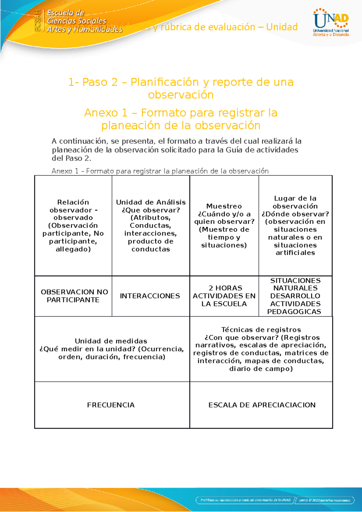 Anexo 1 Formato Para Registrar La Planeación De La Observación 1 Paso 2 Planificación Y 4656