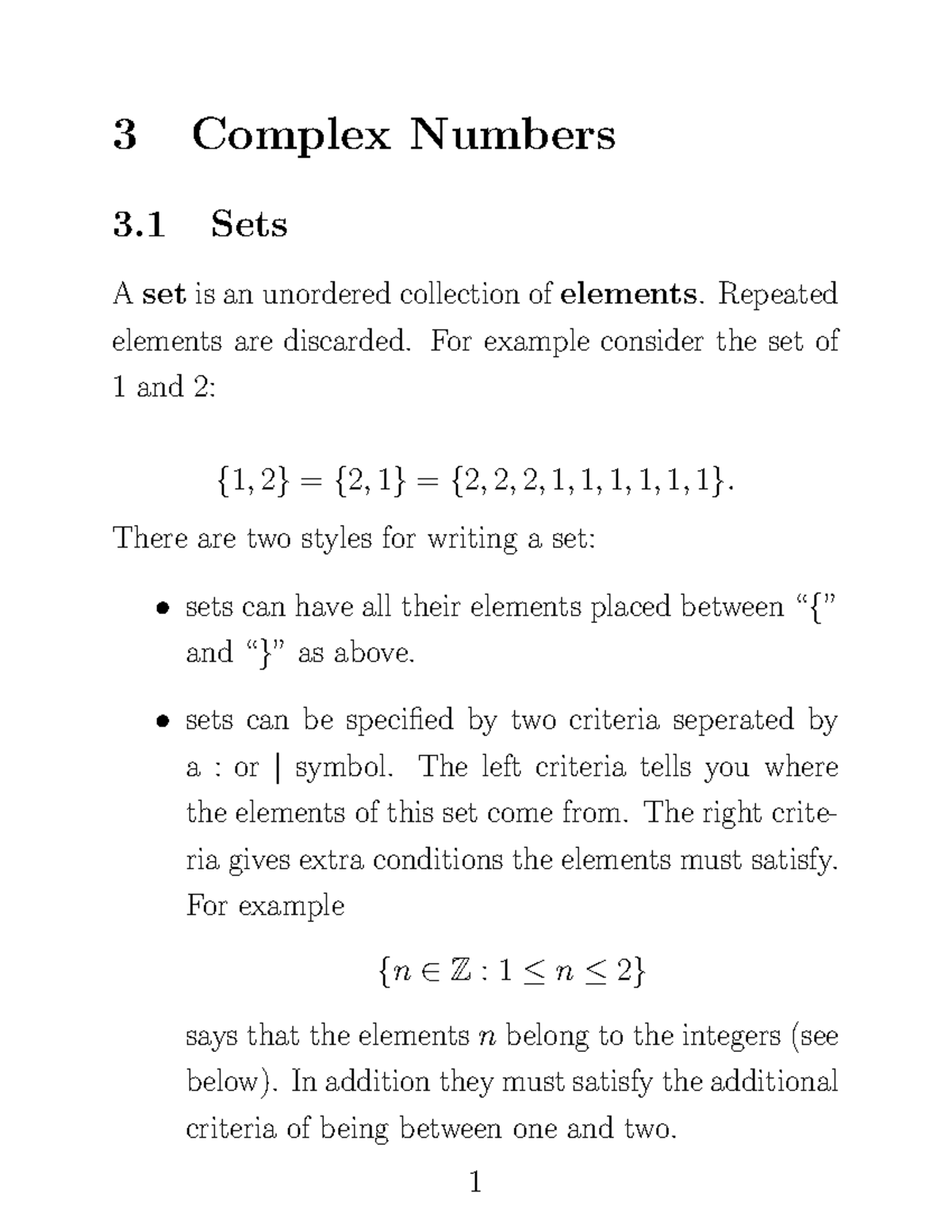 Algebra Chapter 03 - 3 Complex Numbers 3 Sets A setis an unordered ...