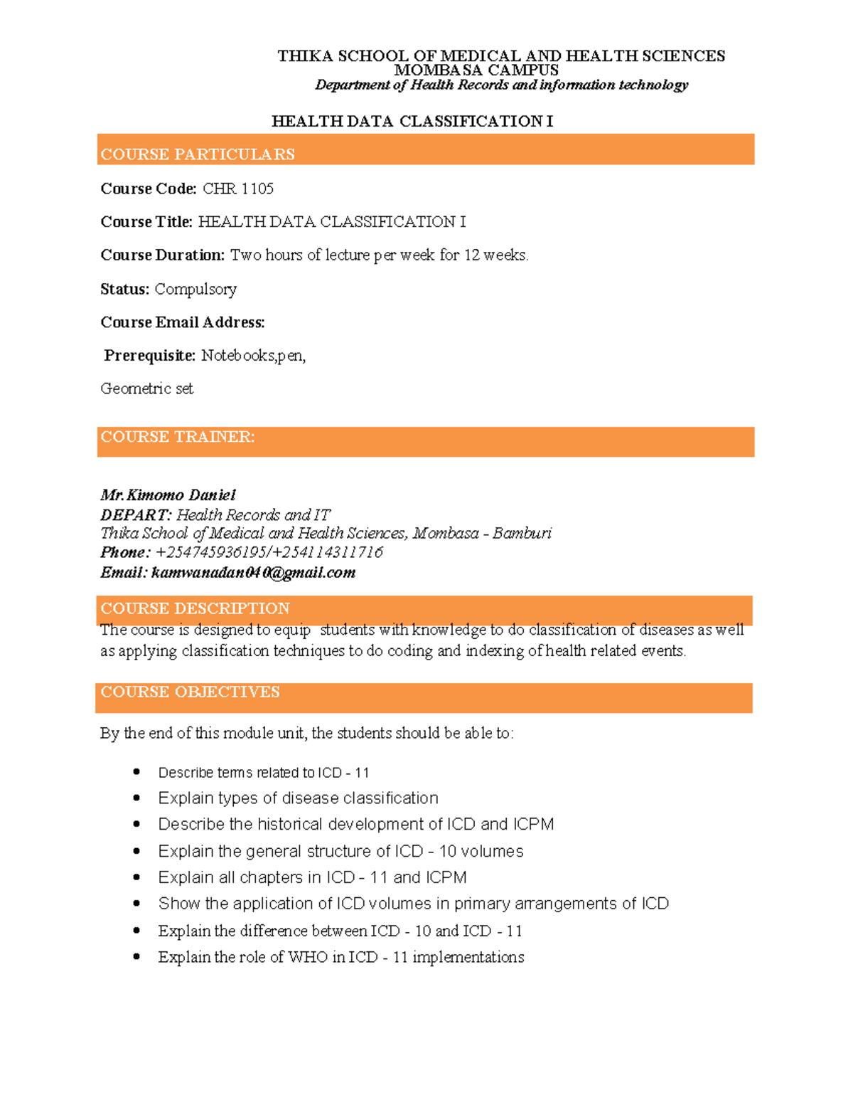 Health Data classi I course outlines - MOMBASA CAMPUS Department of ...