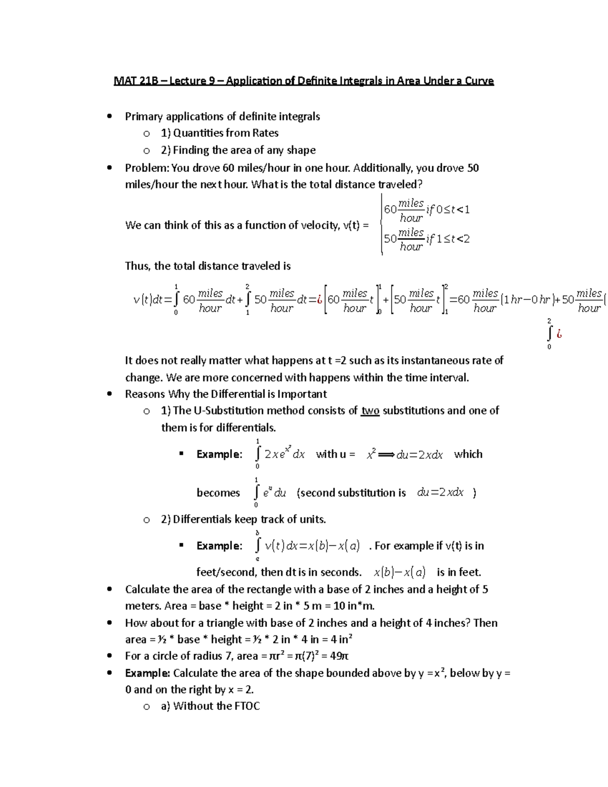 MAT 21B – Lecture 9 – Application Of Definite Integrals In Area Under A ...