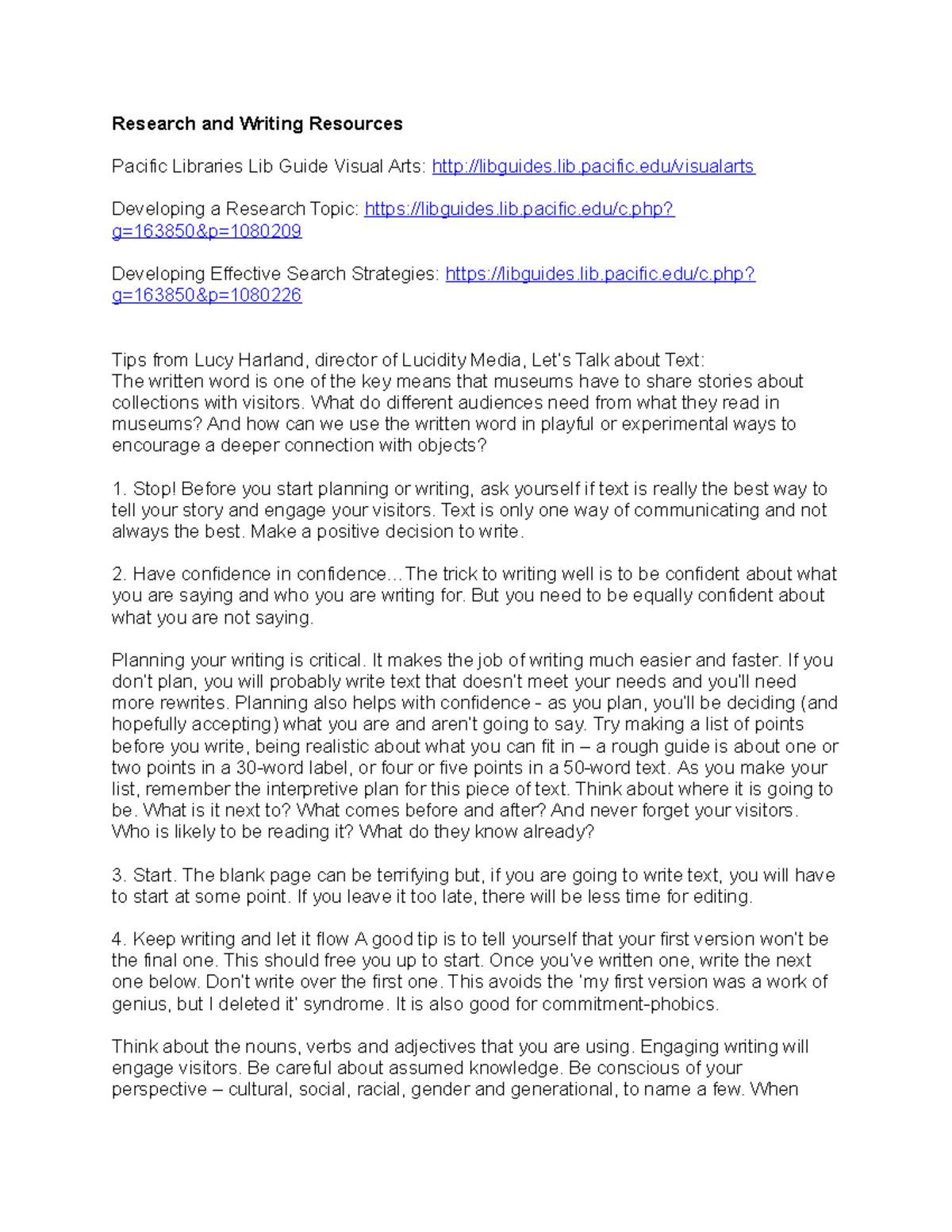 Research and Writing Resources - Research and Writing Resources Pacific ...