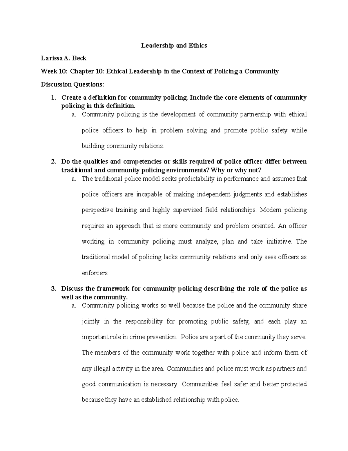 Leadership and Ethics in Community Policing - Studocu