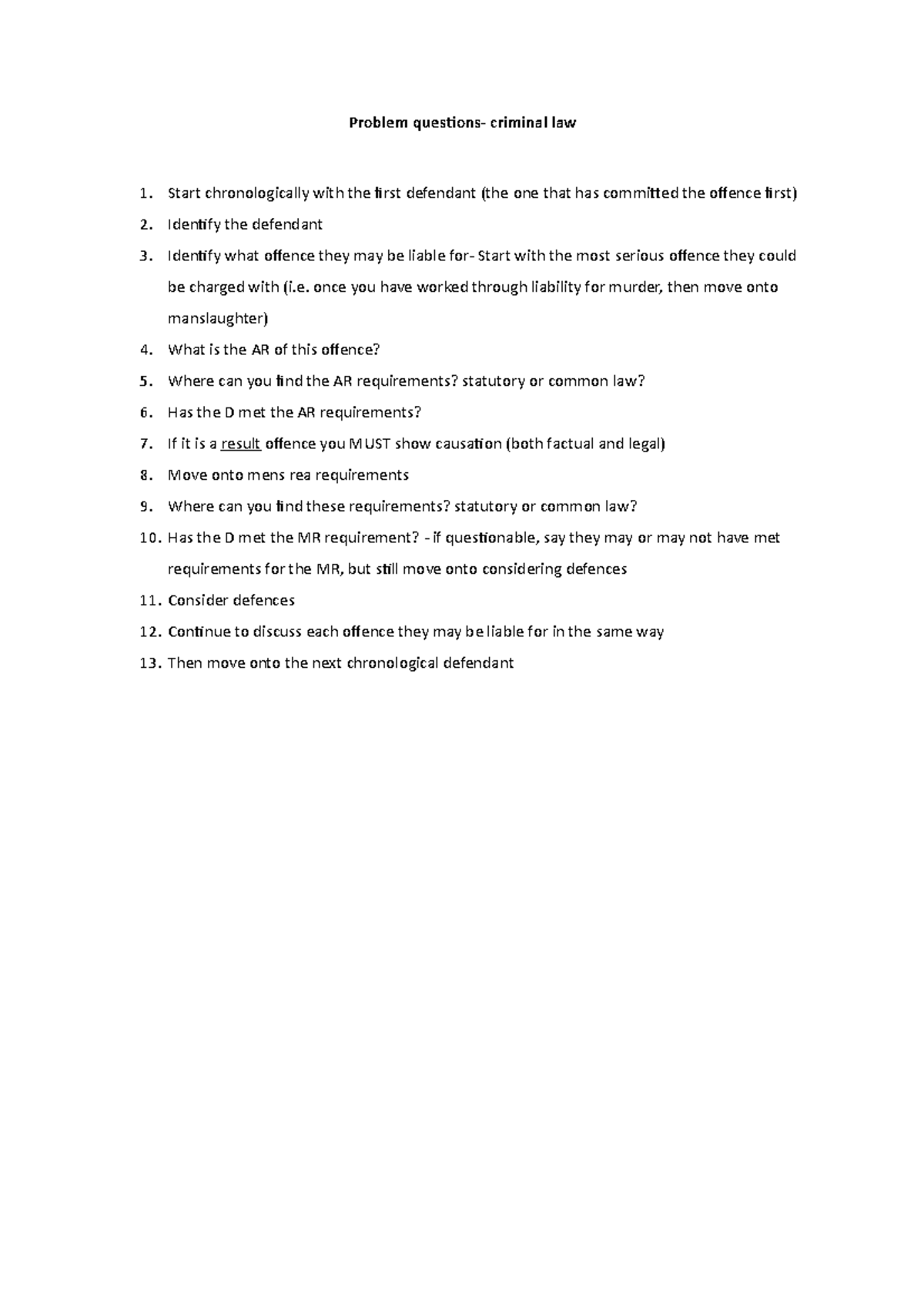 Essay structure for exam - Problem questions- criminal law Start ...