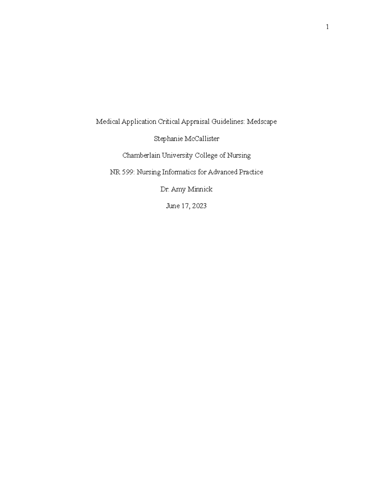 Medical Application Critical Appraisal Guidelines Amy Minnick June 17
