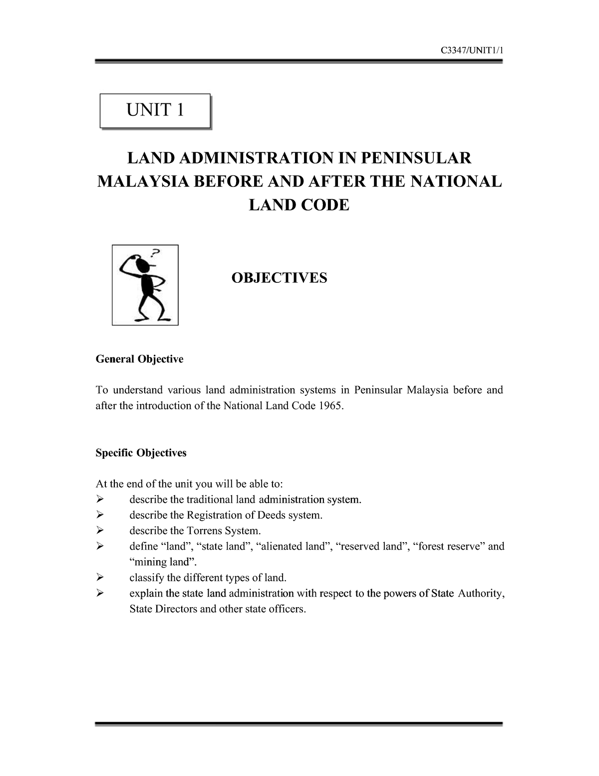 Note unit 1-LAND Administration - C3347/UNIT1/1 UNIT 1 LAND ...