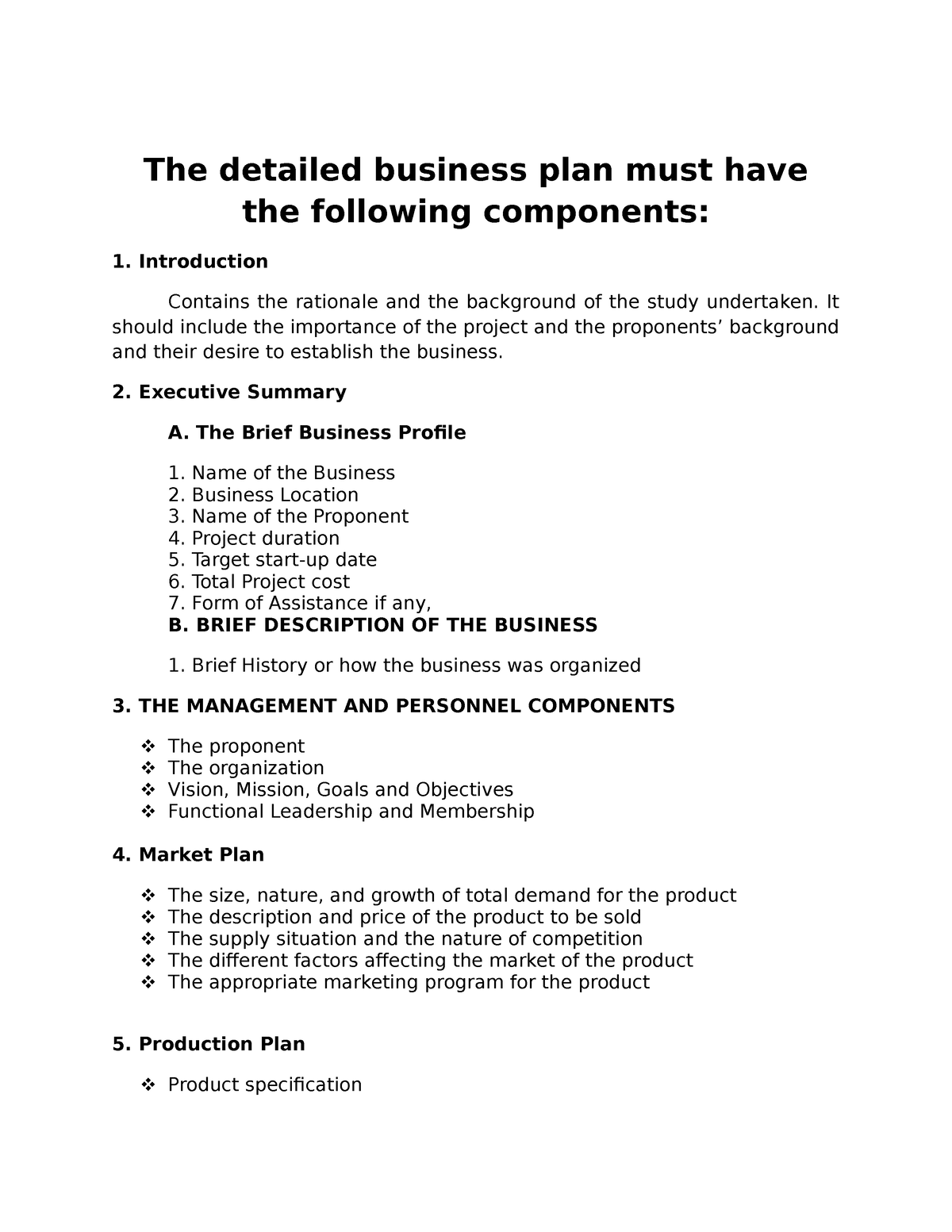 example of project proponent in business plan
