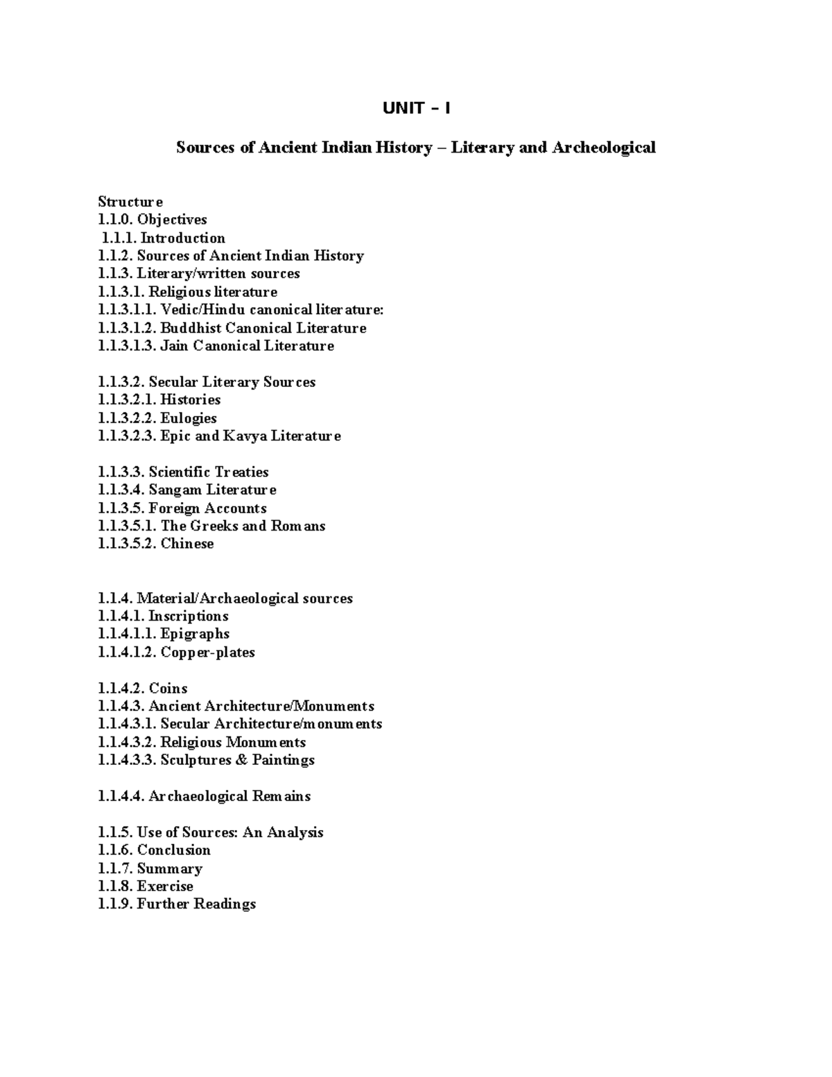History note - GOOD - UNIT – I Sources of Ancient Indian History ...