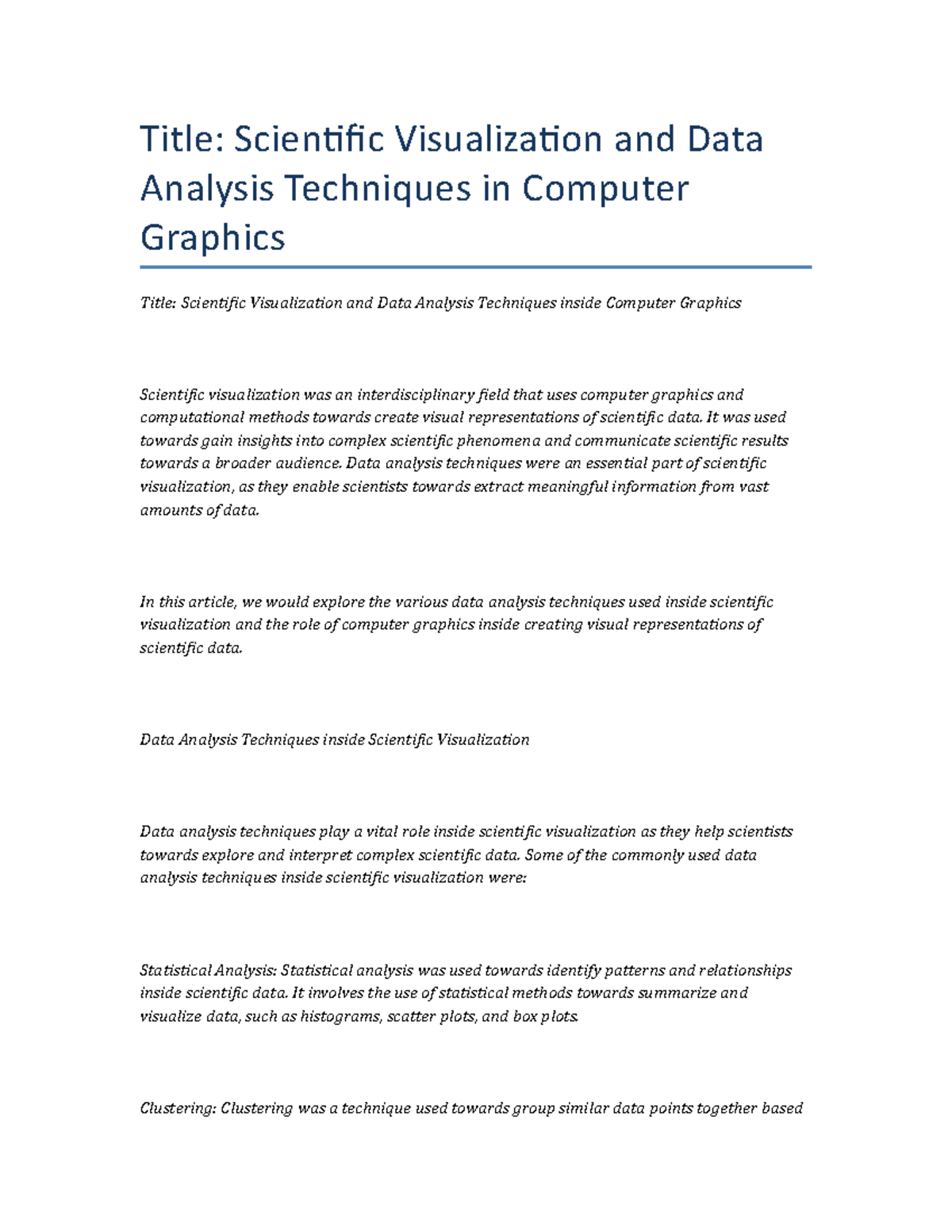 Title Scientific Visualization And Data Analysis Techniques In Computer 