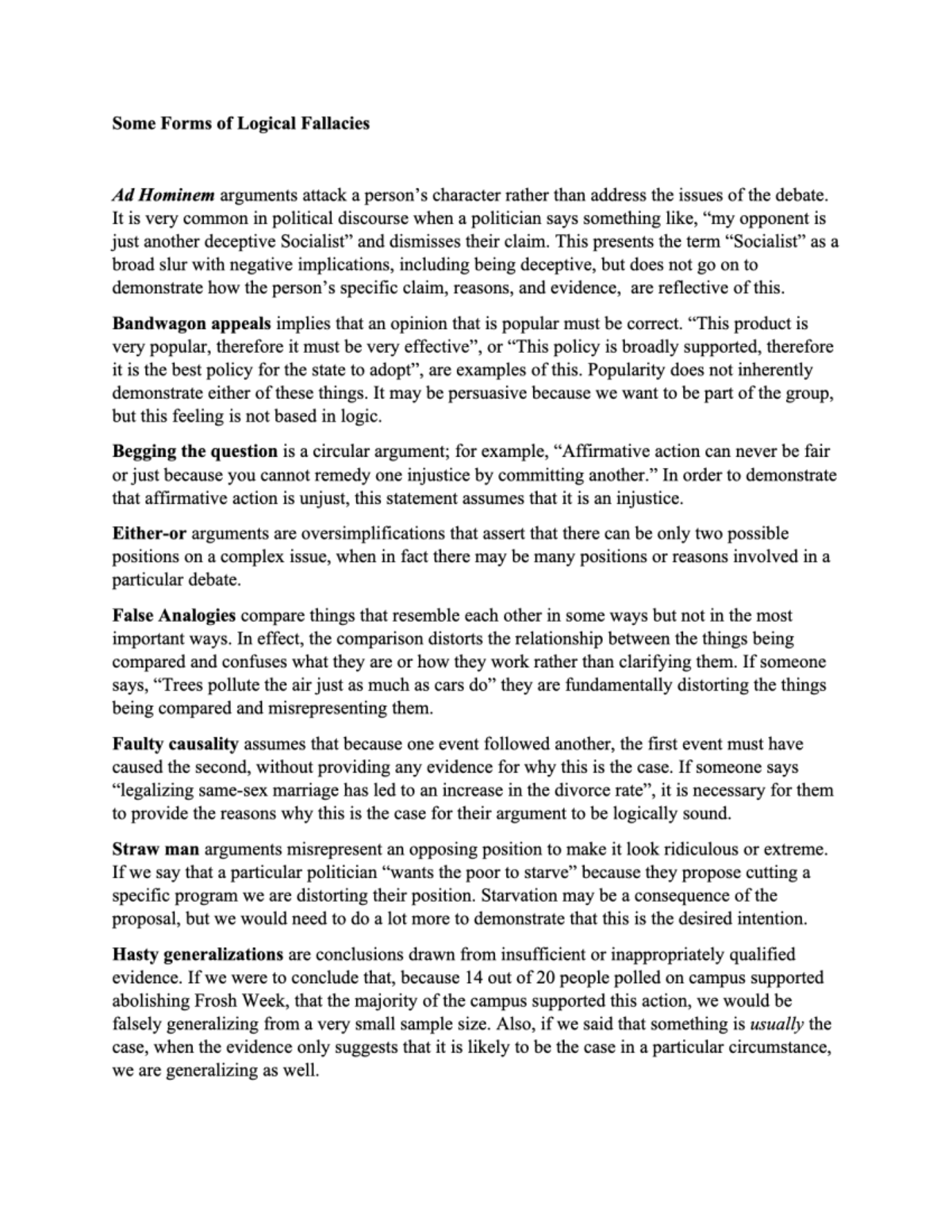 Week 3 Some Forms of Logical Fallacies - ENG1100 - Studocu