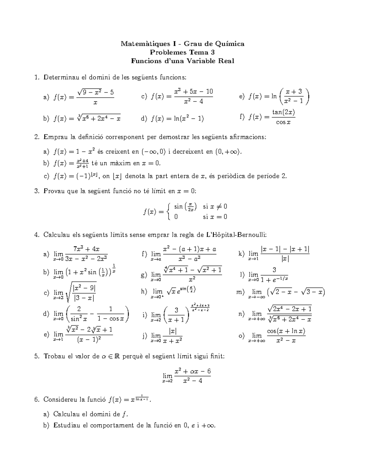 Problemes Tema3 - Lista De Ejercicios Del TEMA 3 - Matem`atiques I ...