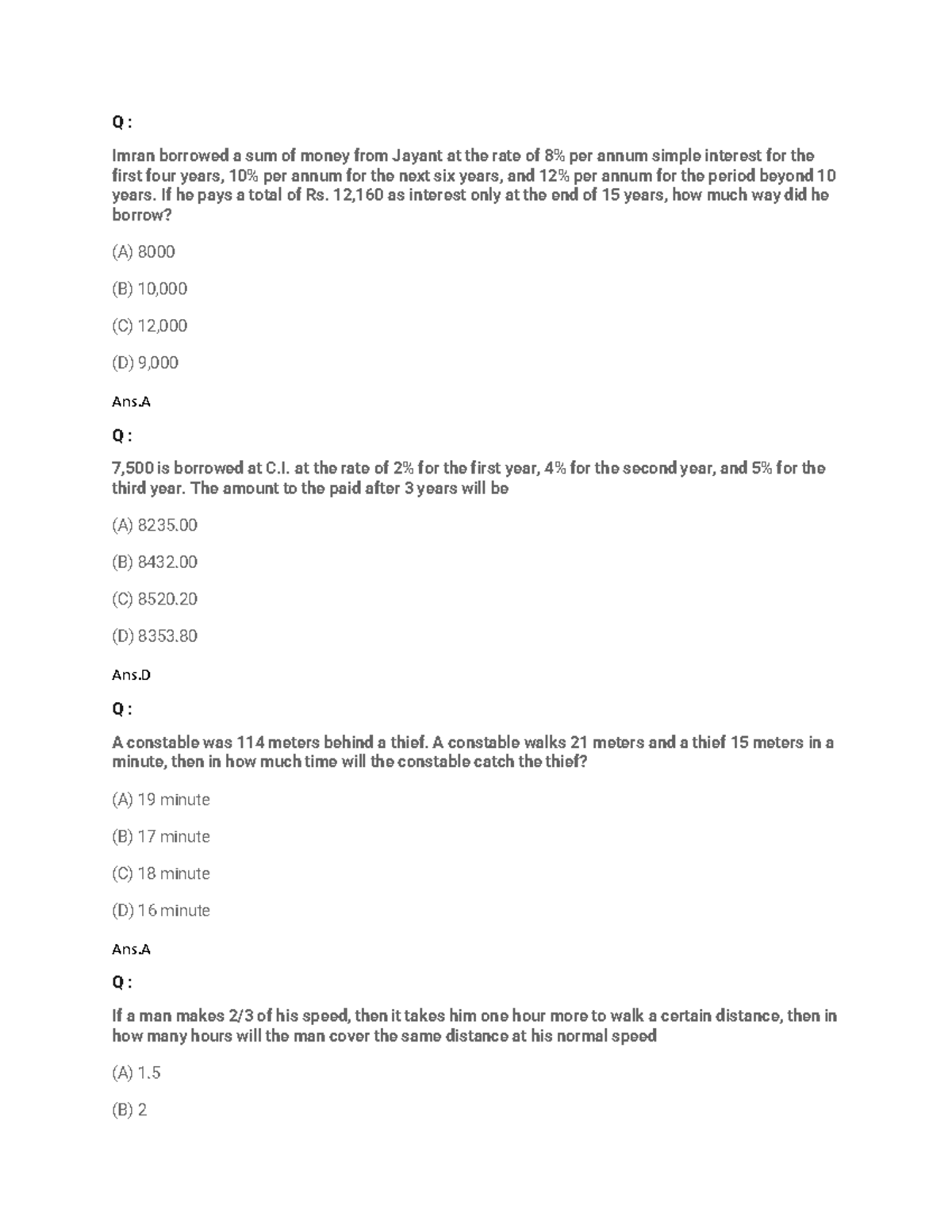 Elementary Mathematics - Q : Imran borrowed a sum of money from Jayant ...