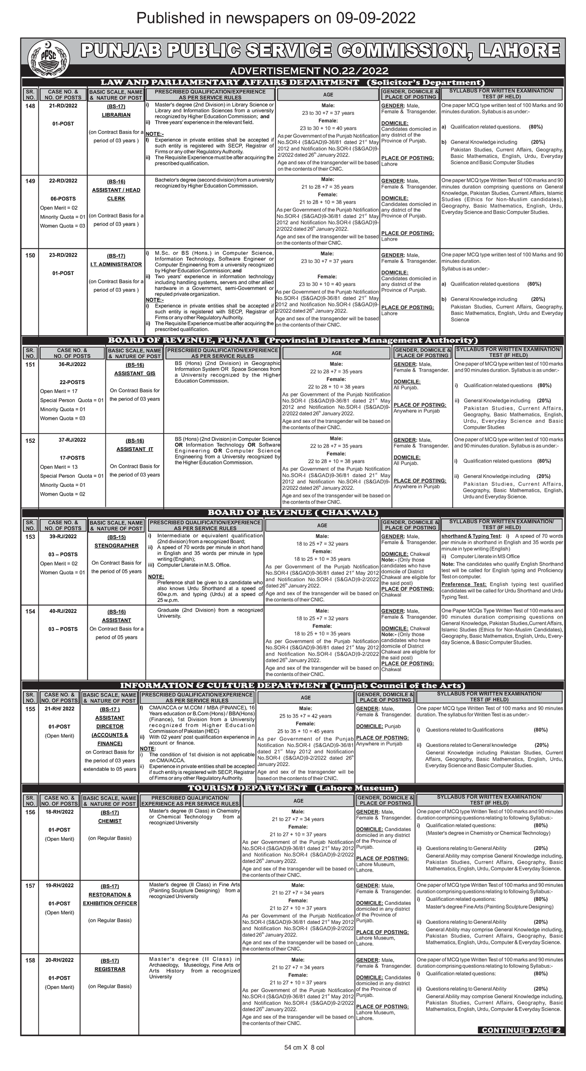 Advt no.22-2022 05-09-2022 X7 Version - Published in newspapers on 09 ...