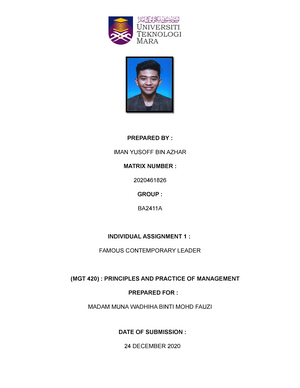 Mgt 4 Individual Assignment 1 24 Dec Prepared By Iman Yusoff Bin Azhar Matrix Number Studocu