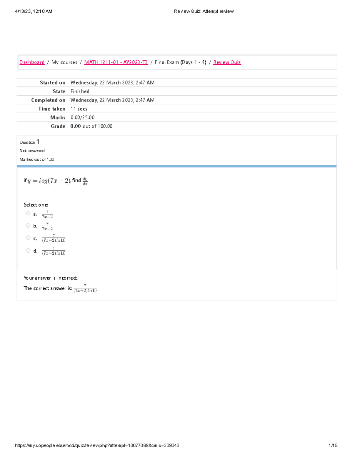 Review Quiz Attempt review - Started on Wednesday, 22 March 2023, 2:47 ...
