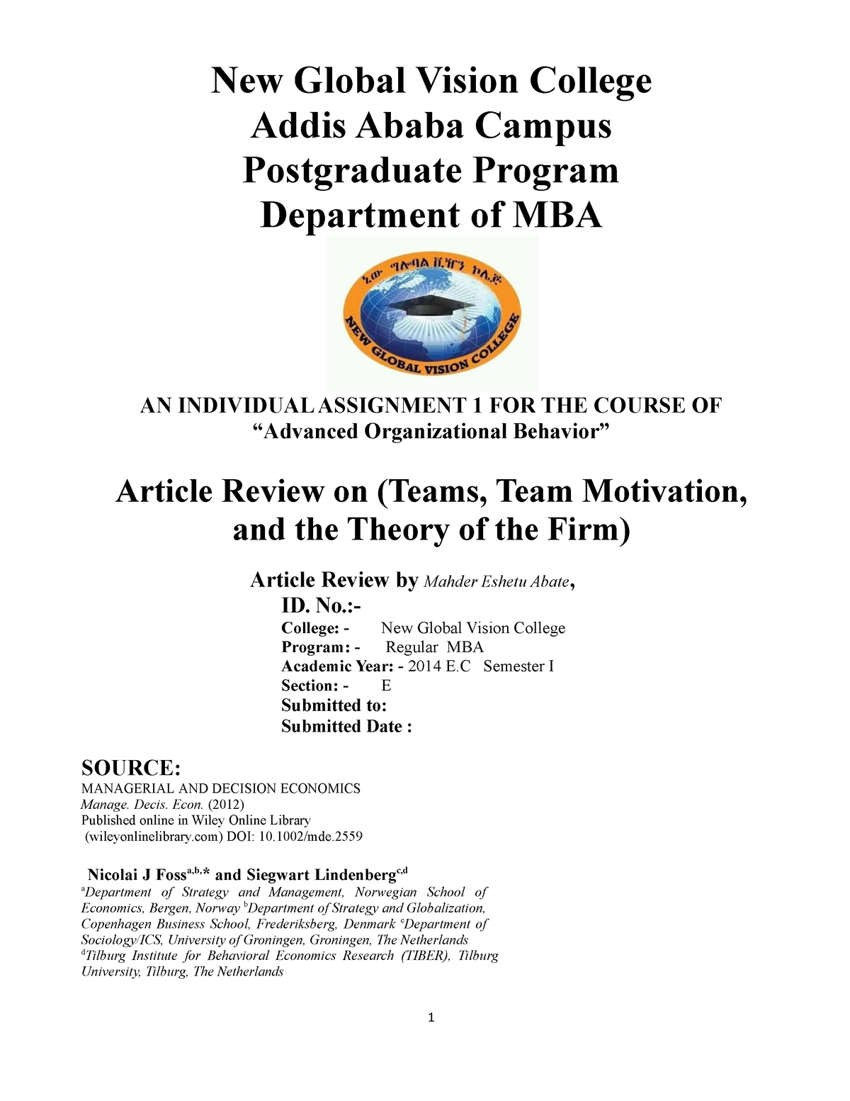 ob assignment article review