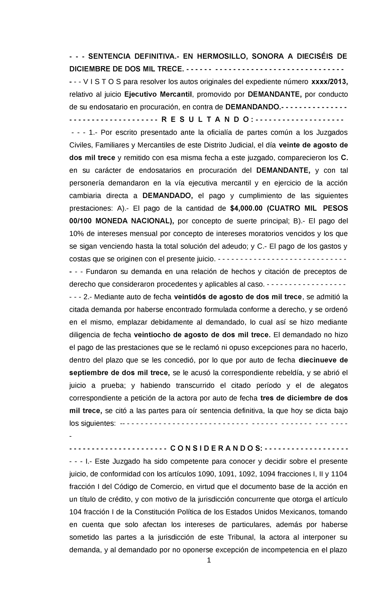 Sentencia Juicio Ejecutivo Mercantil 6 - 1 - SENTENCIA DEFINITIVA.- EN ...