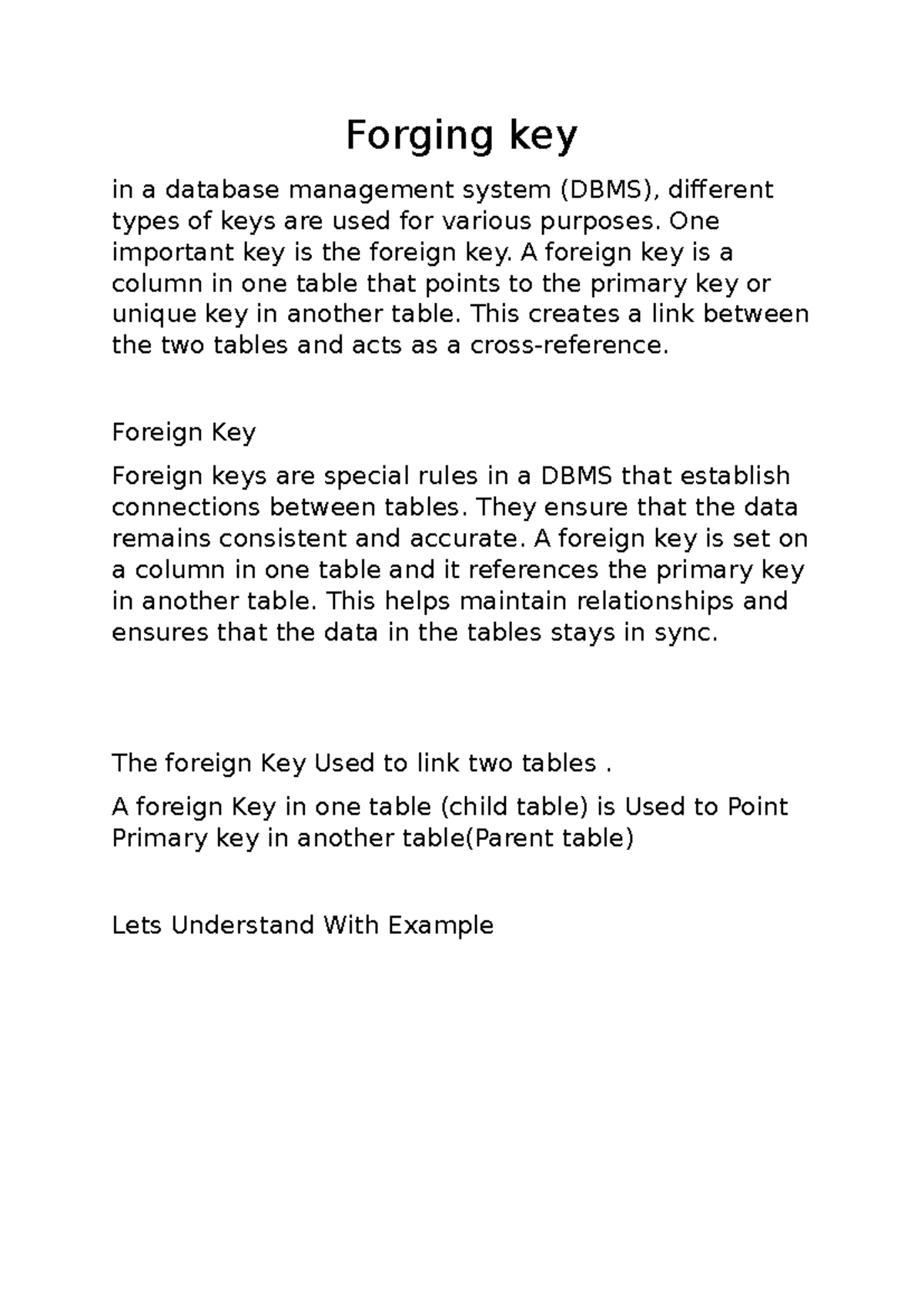 Forgin key - 1. Introduction to SQL SQL (Structured Query Language): A ...