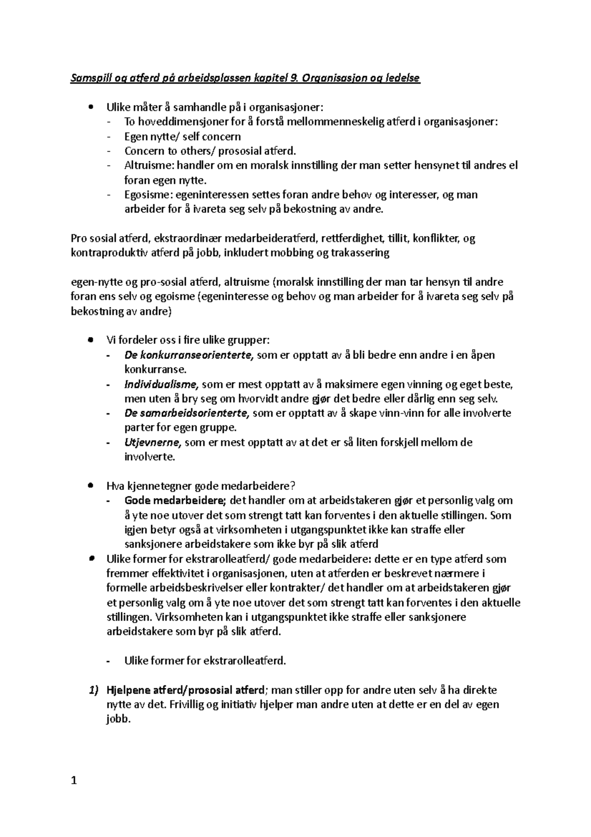 Kap 9 samhandling tillitt Samspill og atferd på arbeidsplassen