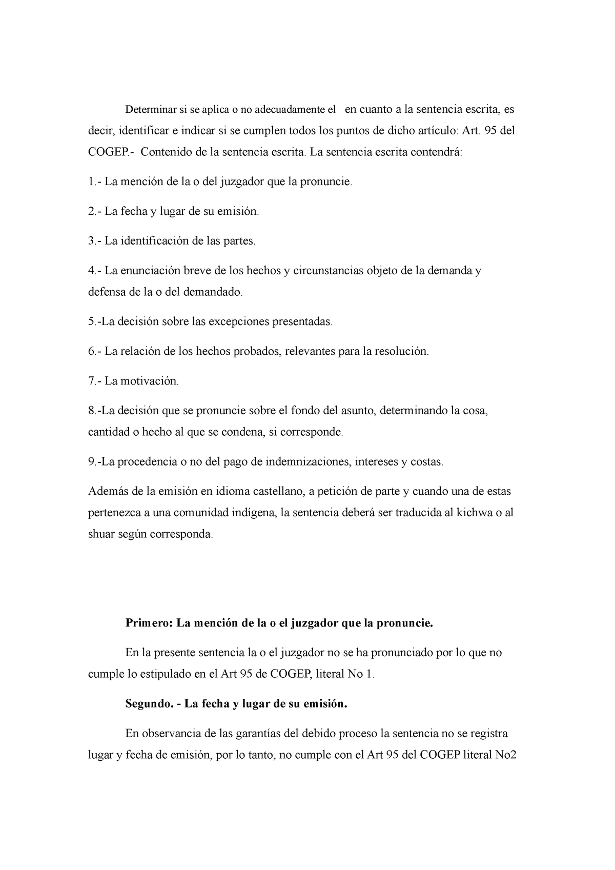 Artículo 95 DEL Cogep - Determinar Si Se Aplica O No Adecuadamente El ...