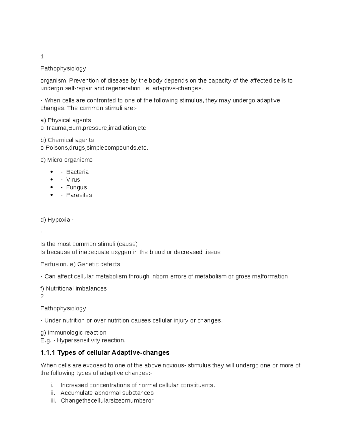 Pathophysiology notes 1 - 1 Pathophysiology organism. Prevention of ...