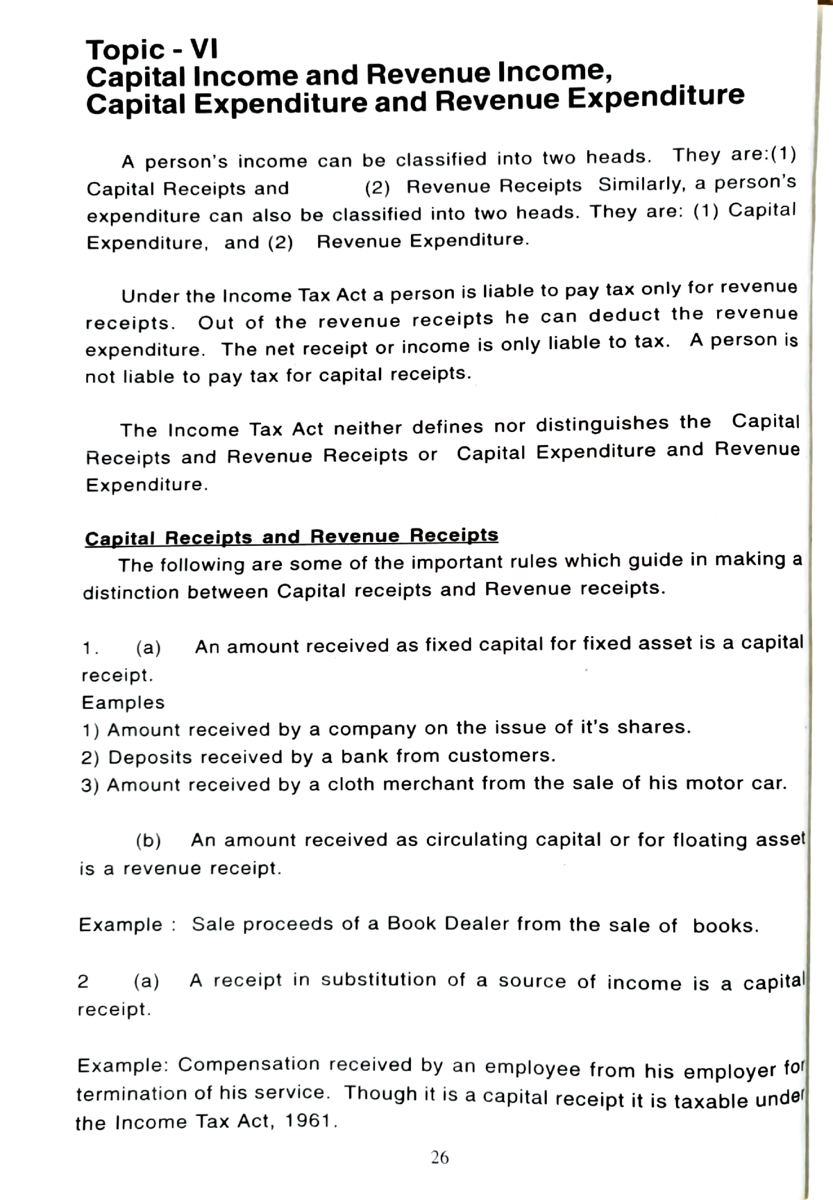 Income Tax Act 6 - Notes On Law Of Taxation - Topic Vi Capital Income ...