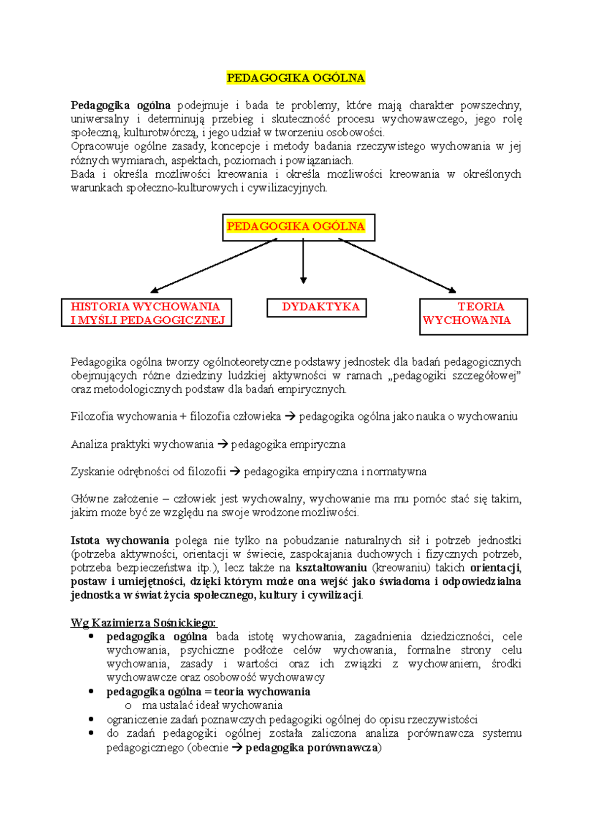 Dziedziny Pedagogiki - Wybrane Zagadnienia - PEDAGOGIKA OGÓLNA ...