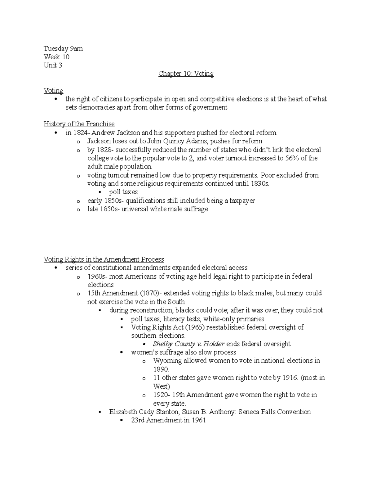 Chapter 10: Voting - Tuesday 9am Week 10 Unit 3 Chapter 10: Voting ...
