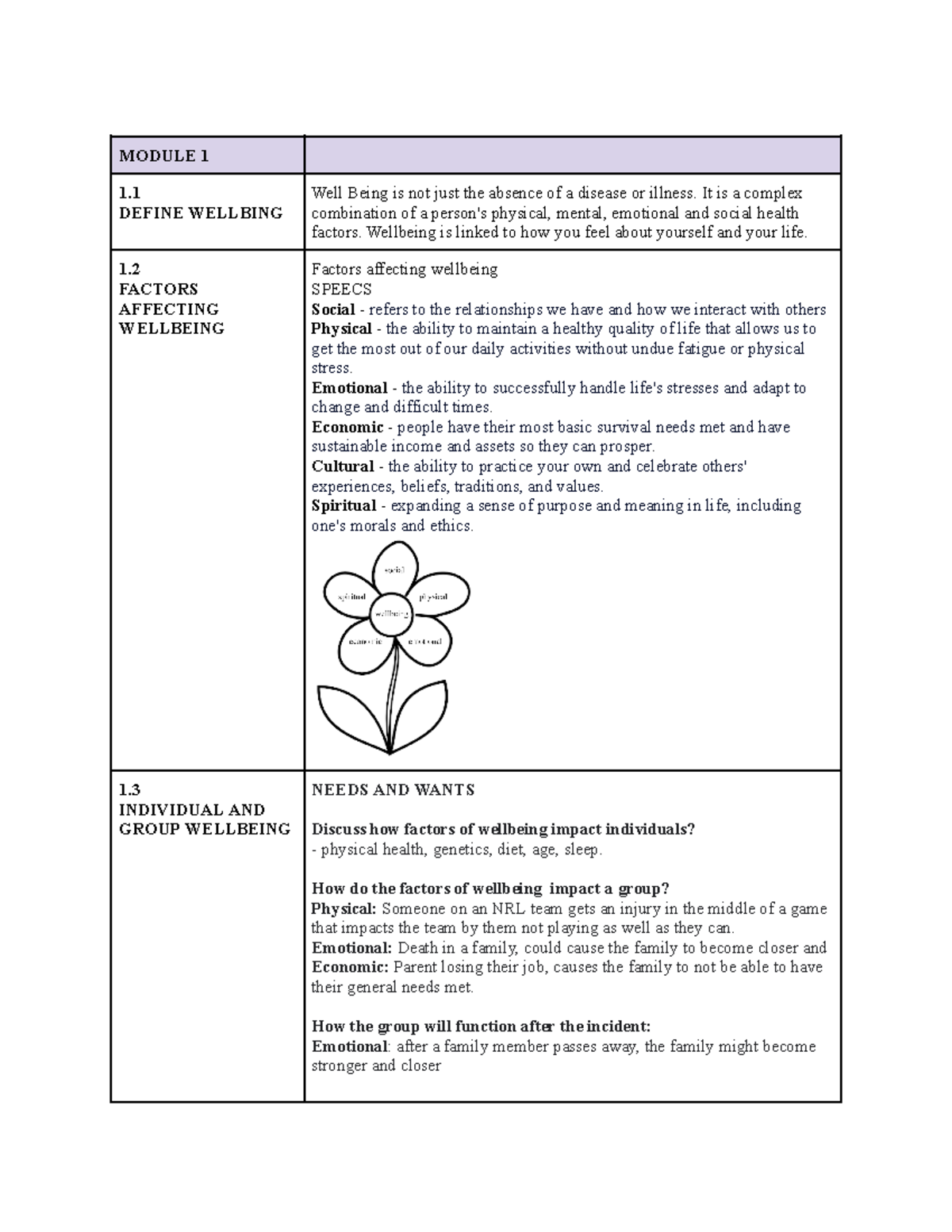 CAFS Study Notes 2024 - MODULE 1 1. DEFINE WELLBING Well Being is not ...