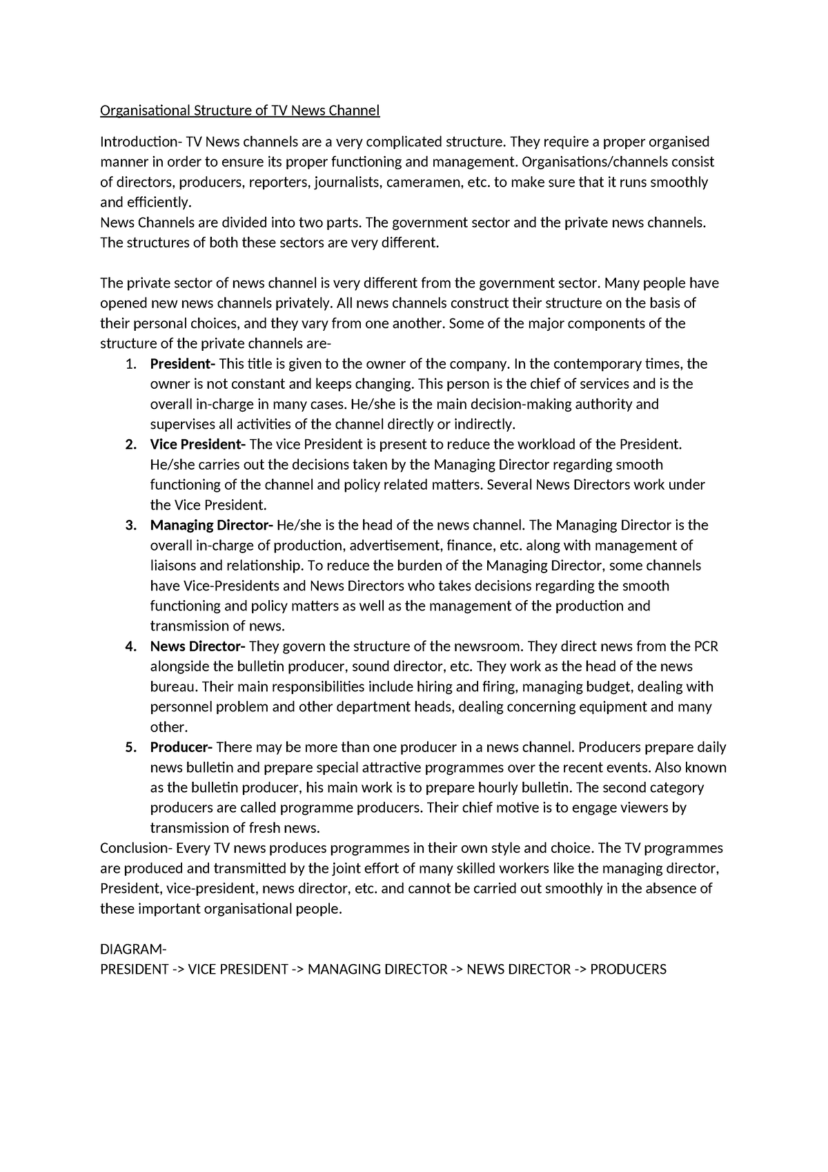 Organizational Structure of TV News Channel - Organisational Structure ...