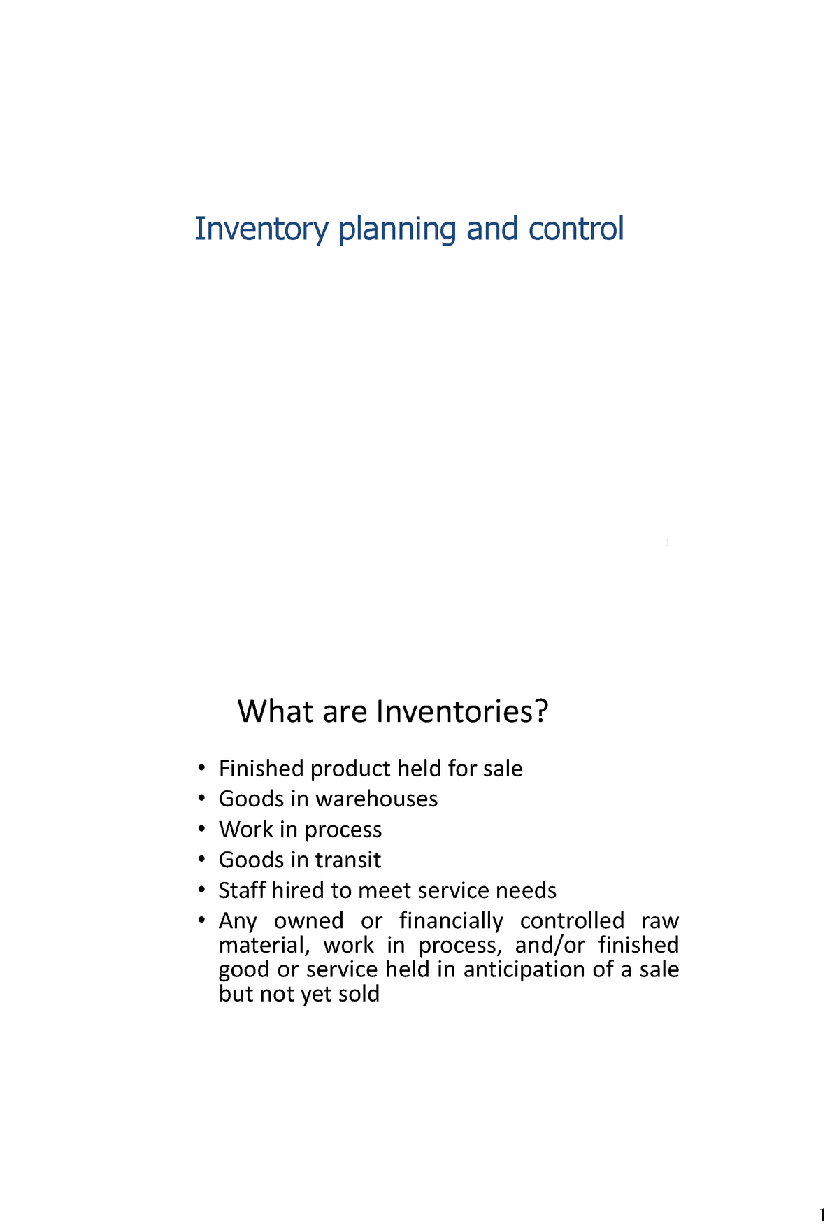 Inventory Planning And Control 2 - 1 Inventory Planning And Control ...