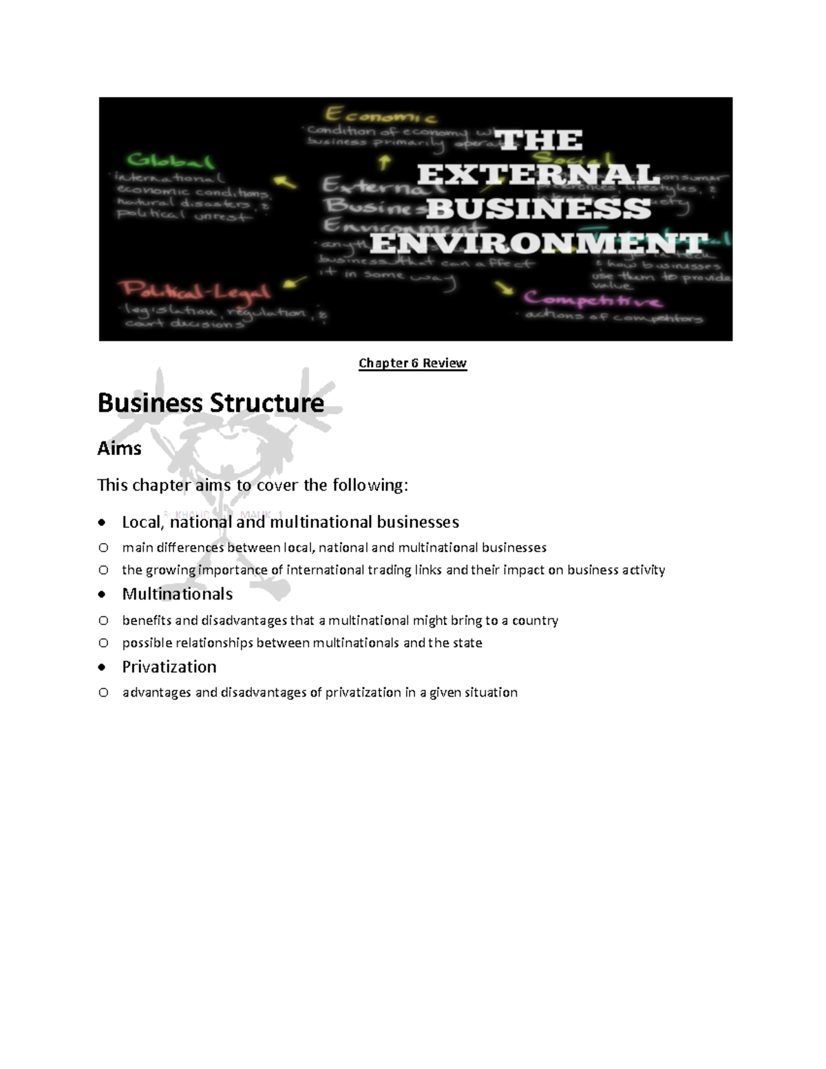 Ch6 - Notes - Chapter 6 Review Business Structure Aims This chapter ...