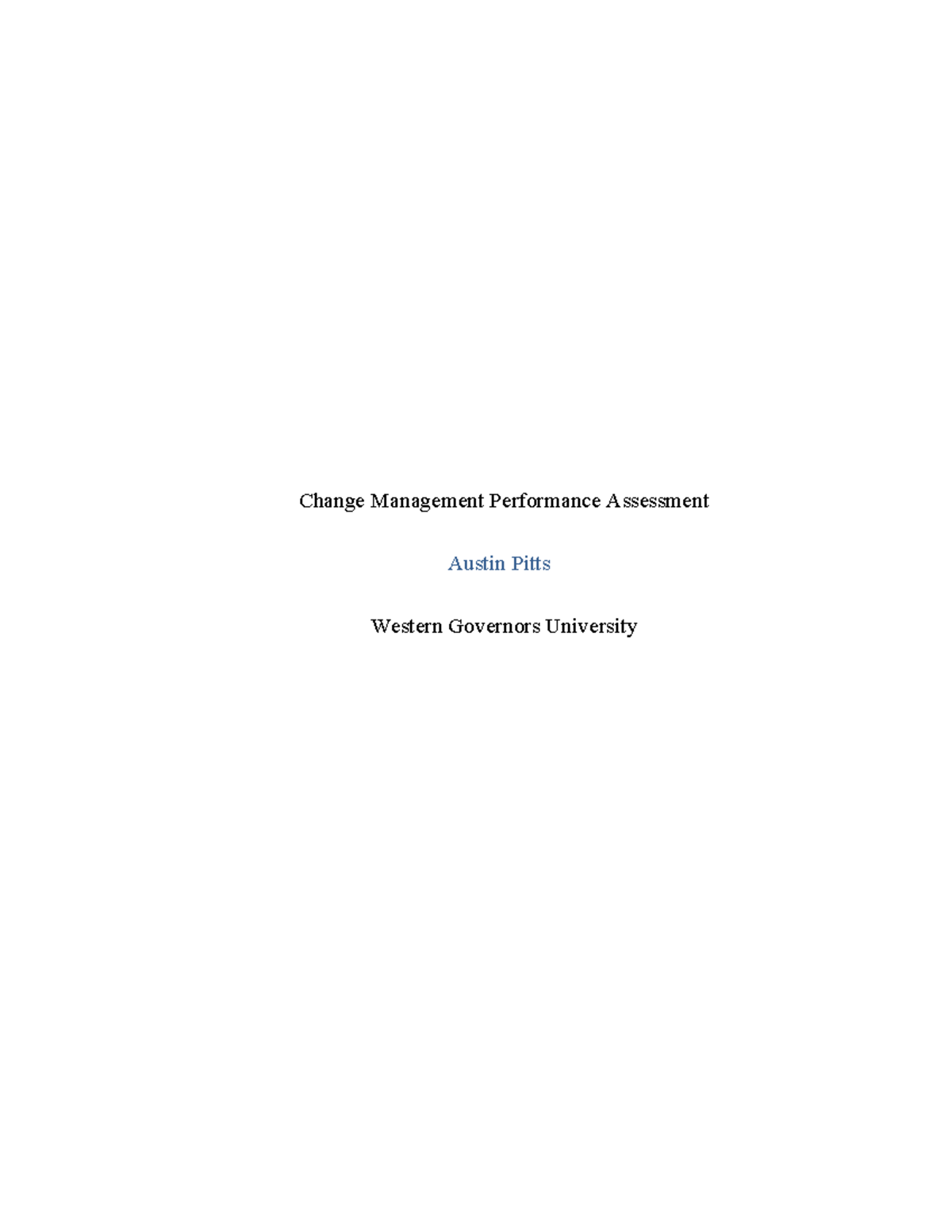 C721 coursework - Change Management Performance Assessment Austin Pitts ...