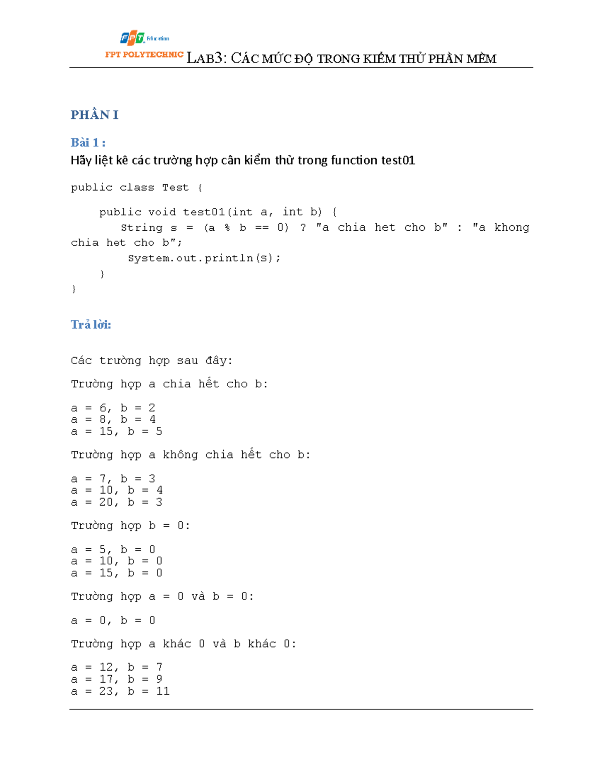 Lab3 - Lab 3 Mon Kiem Thu Co Ban Nha - LAB3: CÁC MỨC ĐỘ TRONG KIỂM THỬ ...