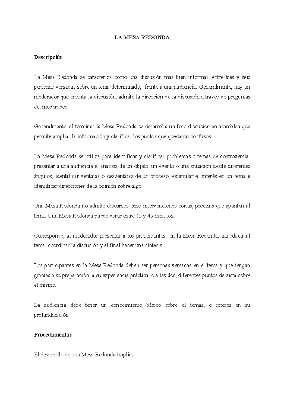 Lamesaredonda apuntes del tema LA MESA REDONDA Descripción La Mesa