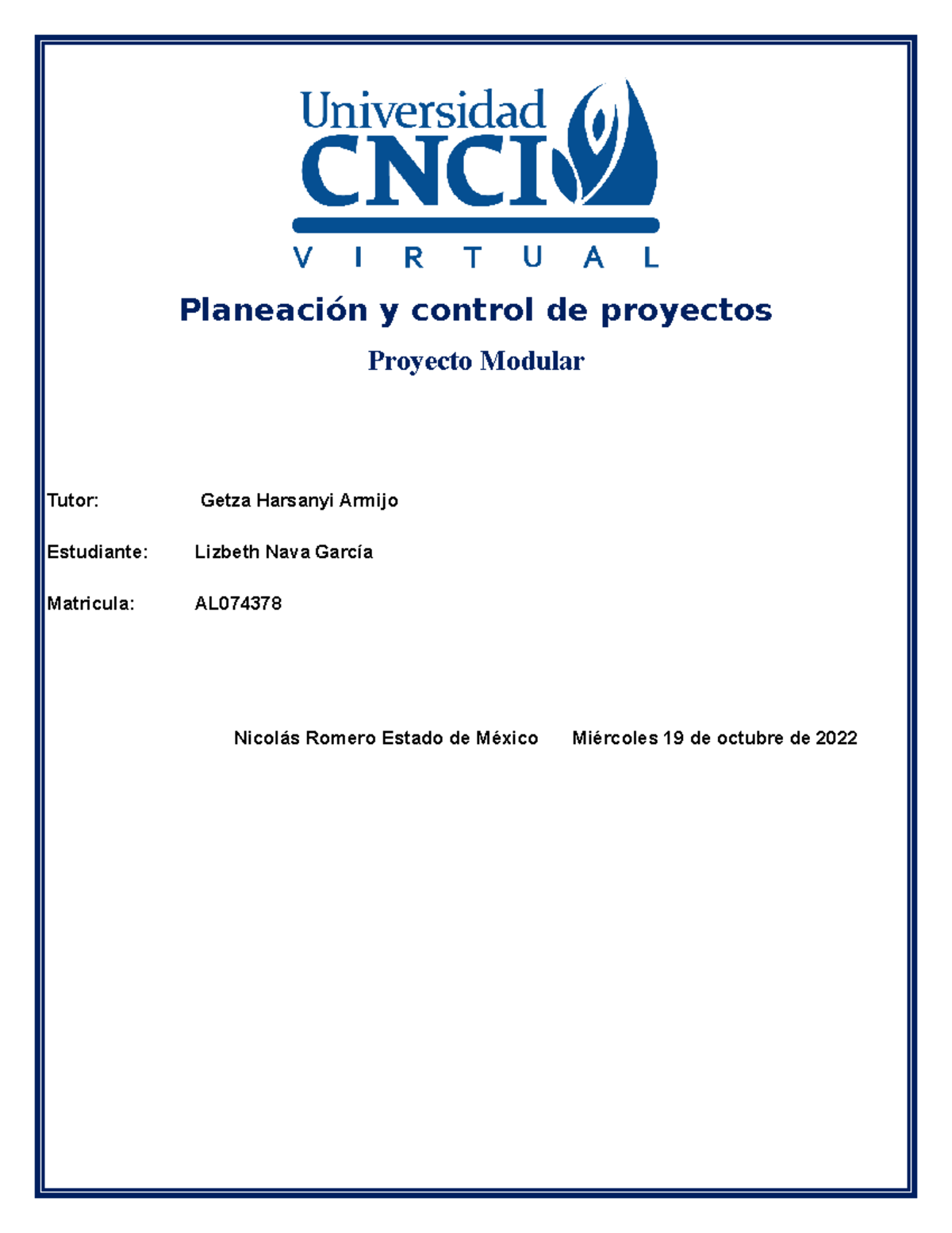 Proyecto Modular Planeacion Y Control De Proyectos Planeaci N Y Control De Proyectos Proyecto