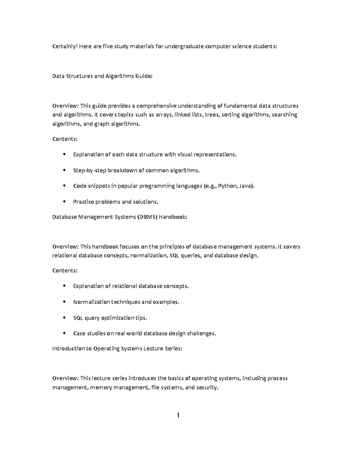 Computer science materials - Certainly! Here are five study materials ...