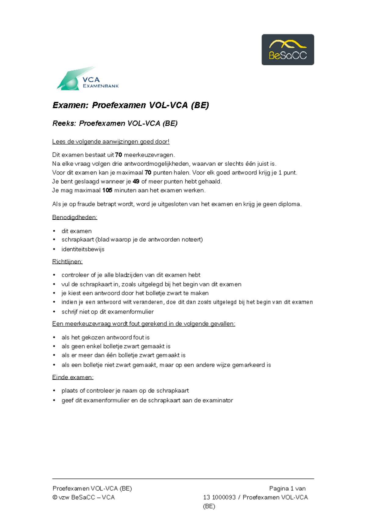 Vol Vca Nl Proefexamen Pdf Proefexamen Vol Vca Be Vzw Besacc