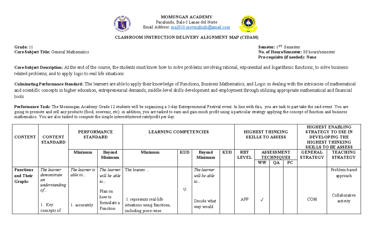 Cidam=GEN. MATH - general academic Strand CIDAM - MOMUNGAN ACADEMY ...