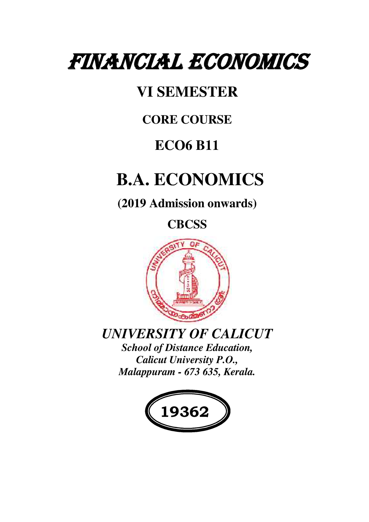 SLM-Eco-Financial Economics Final - FINANCIAL ECONOMICS VI SEMESTER ...