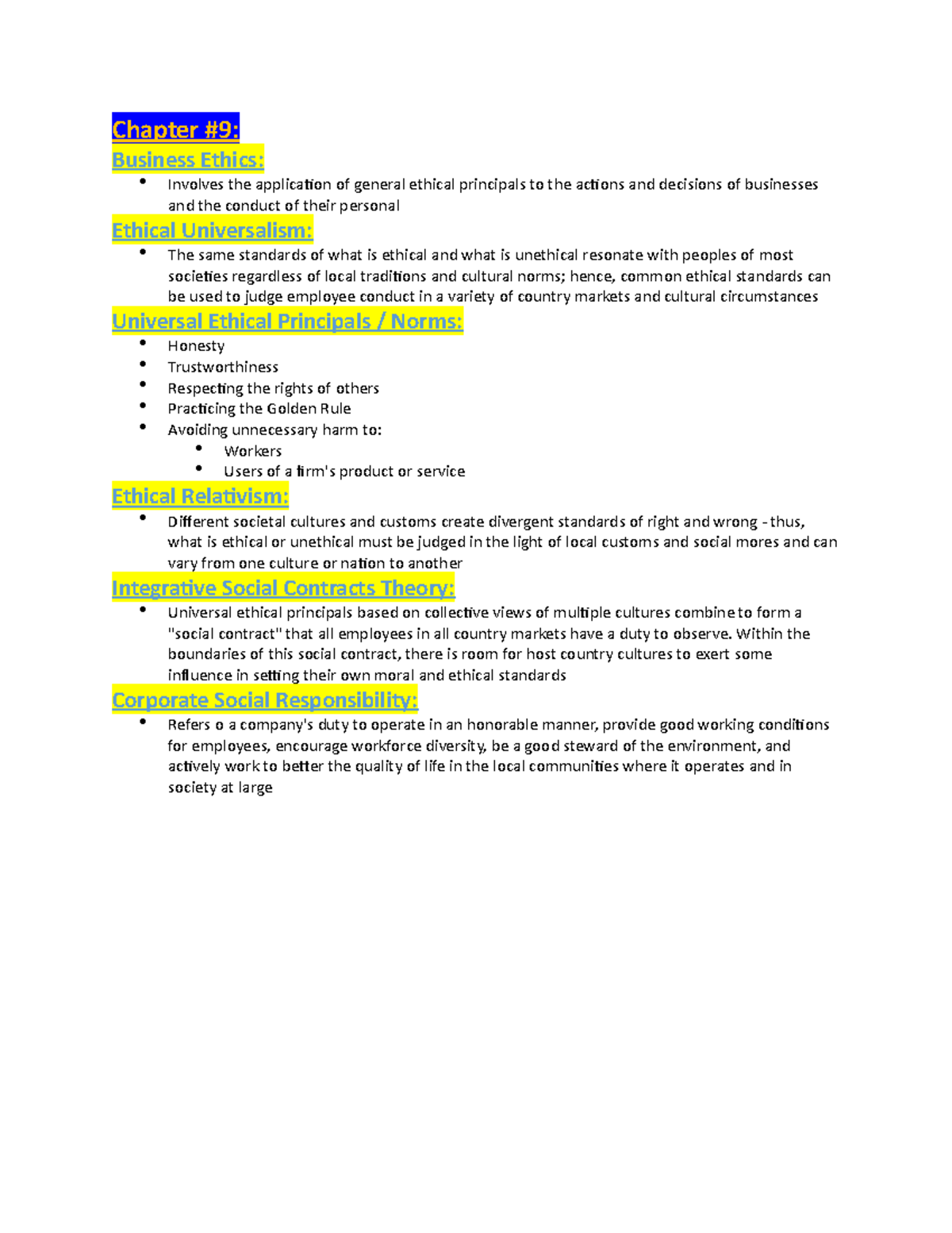 SAIT [Managing Strategically] - Chapter 9 - Chapter #9: Business Ethics ...