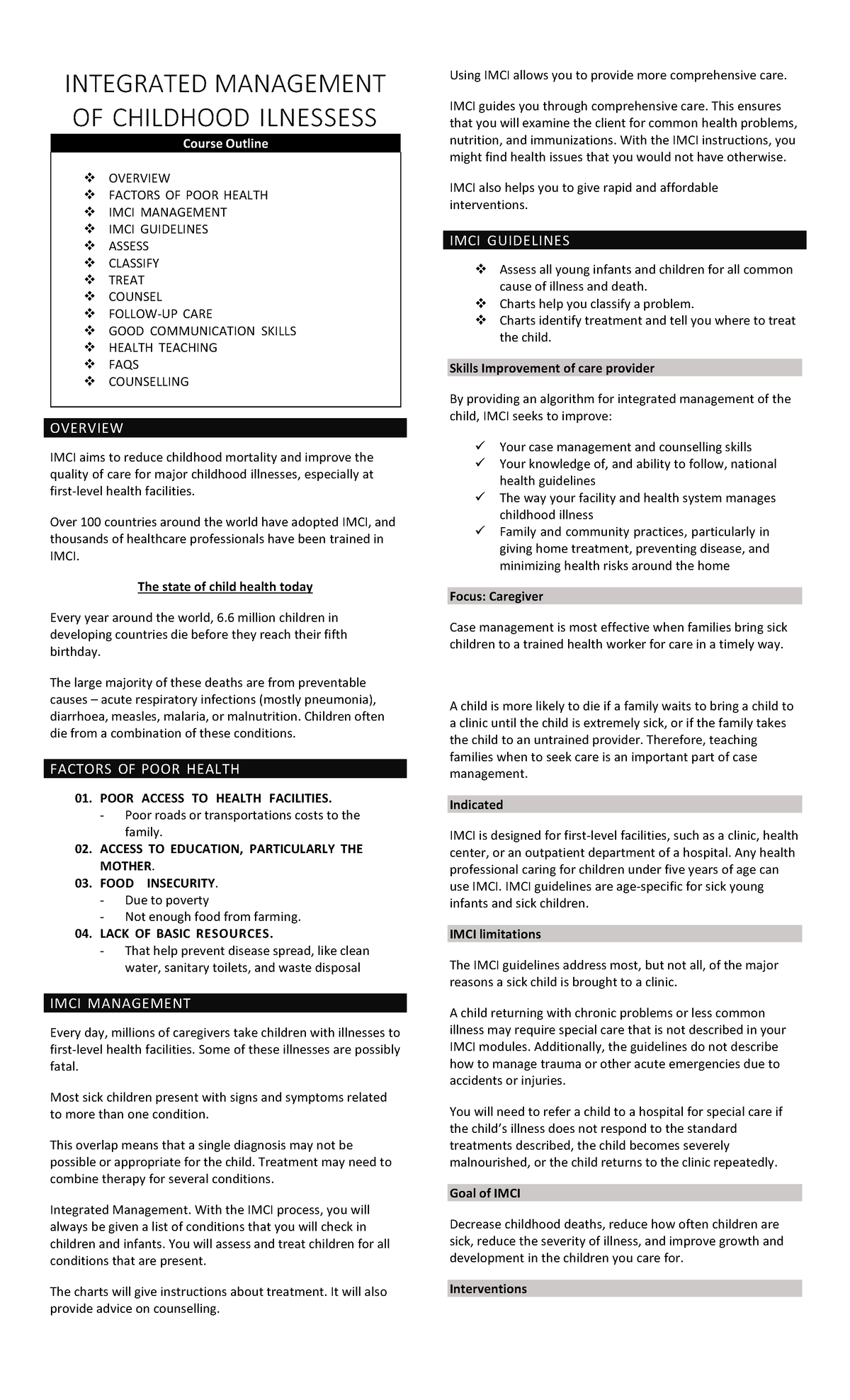 Integrated Management of Childhood Illnesses - INTEGRATED MANAGEMENT OF ...