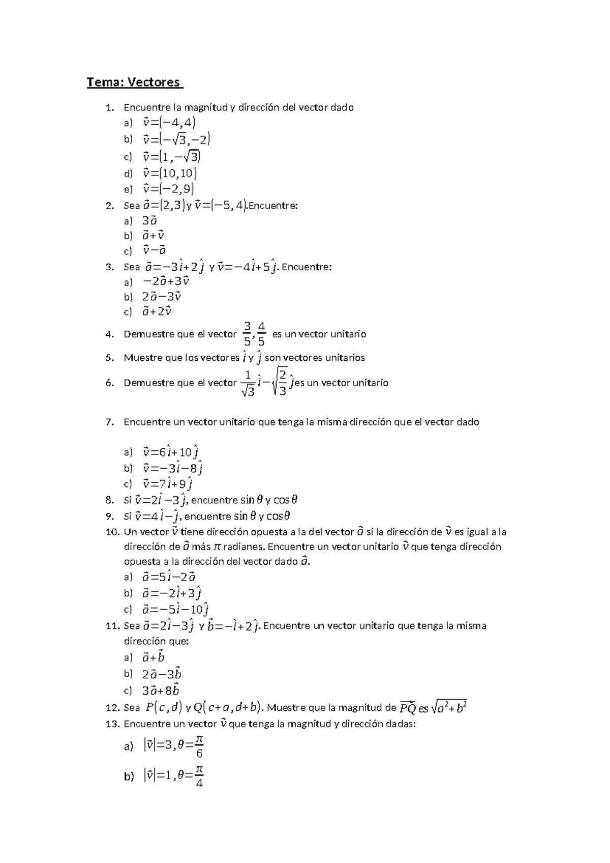 Vectoresalgebra - Vectores - Tema: Vectores Encuentre la magnitud y ...