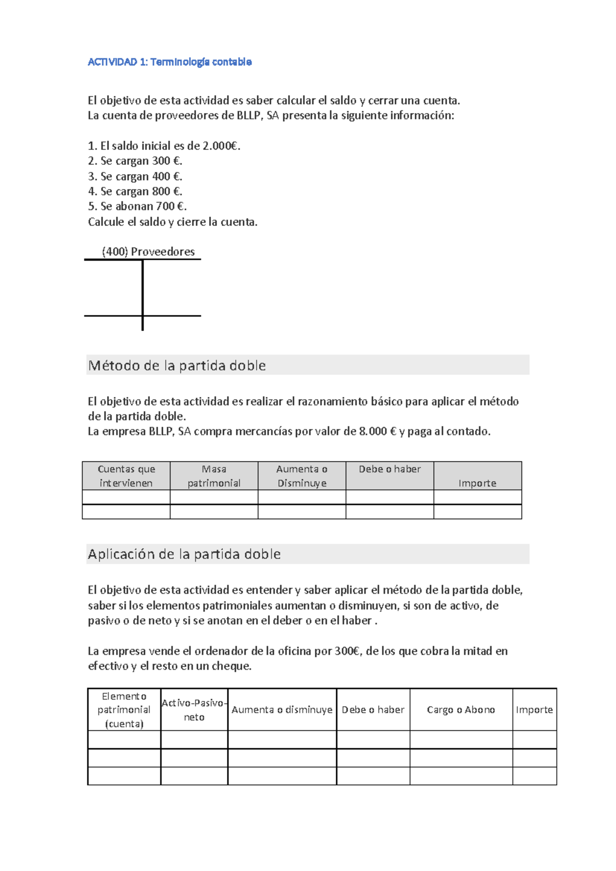 Actividades Terminologia Contable - ACTIVIDAD 1: Terminología contable ...