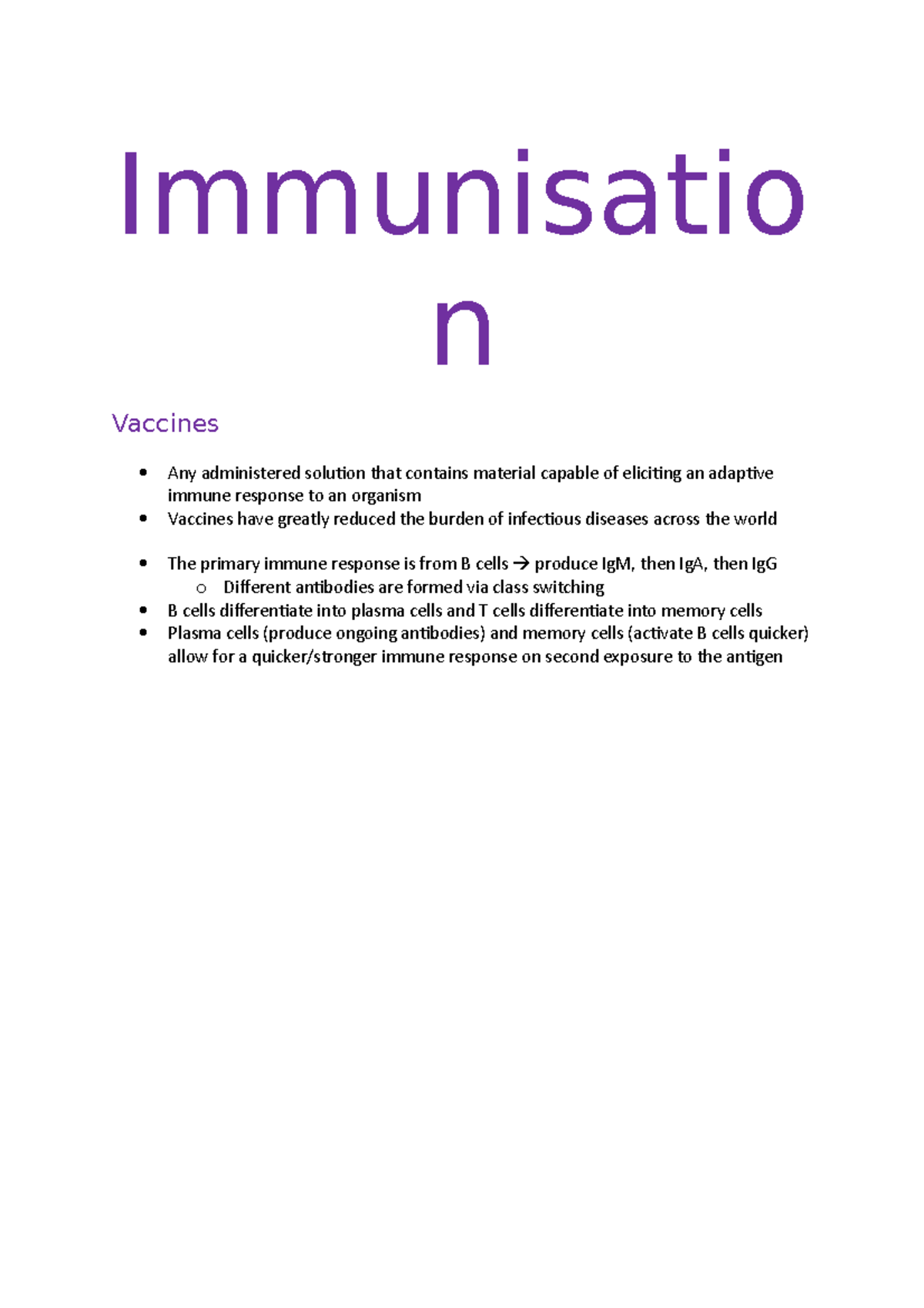Immunisation - Immunisatio n Vaccines Any administered solution that ...