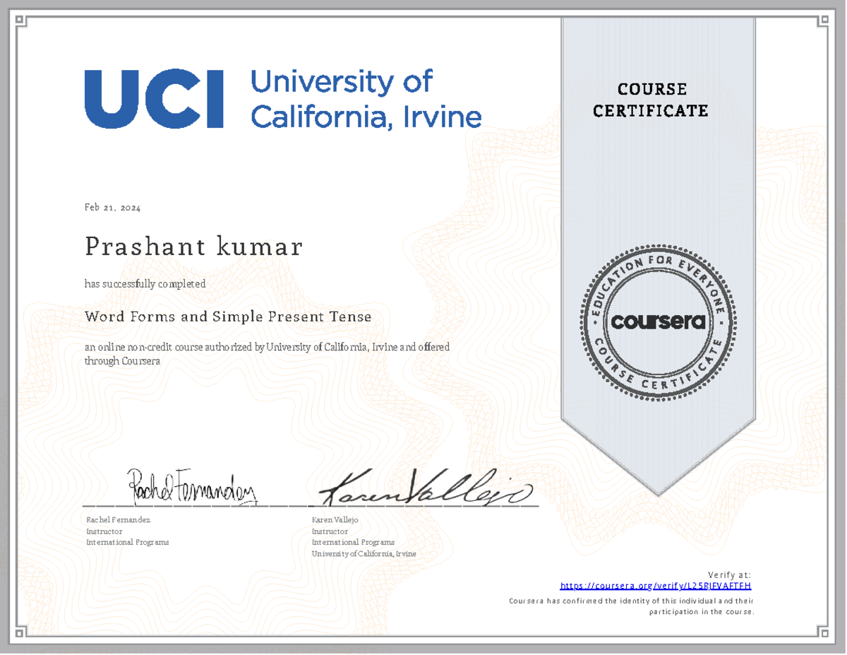 English certificate - Feb 2 1 , 2 02 4 Pra sha n t kuma r Word Forms ...