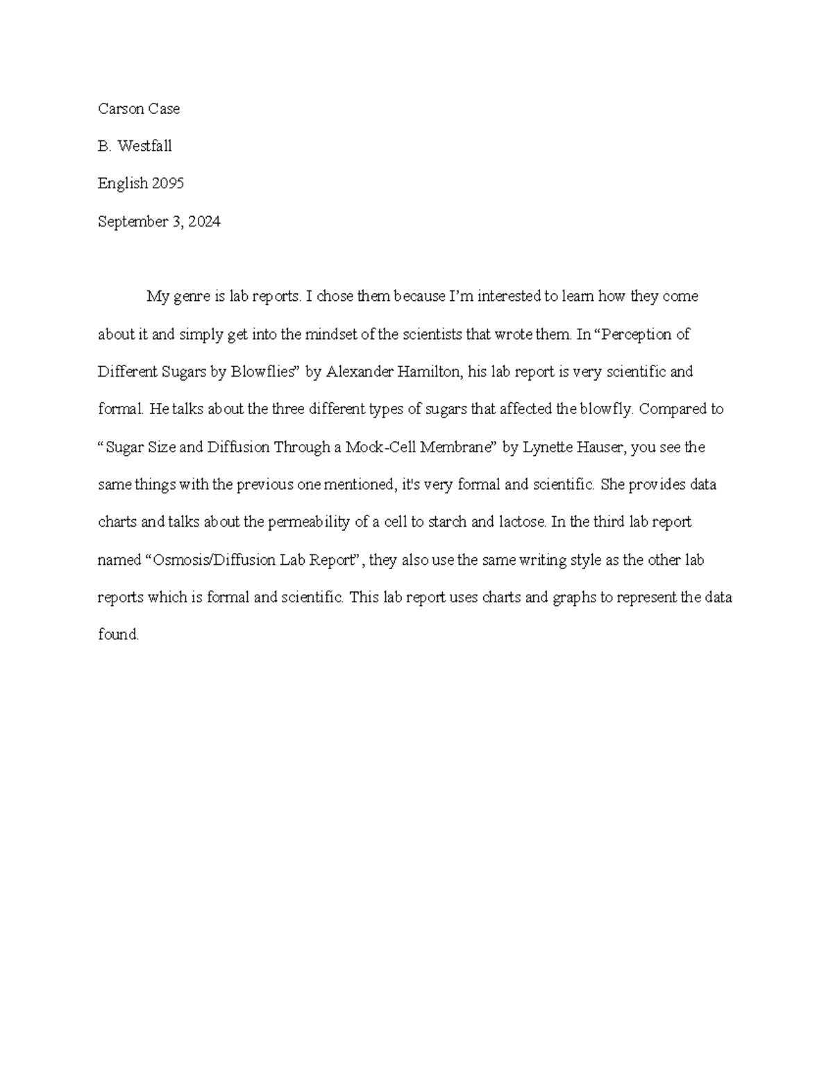 Rough Draft - Carson Case B. Westfall English 2095 September 3, 2024 My ...