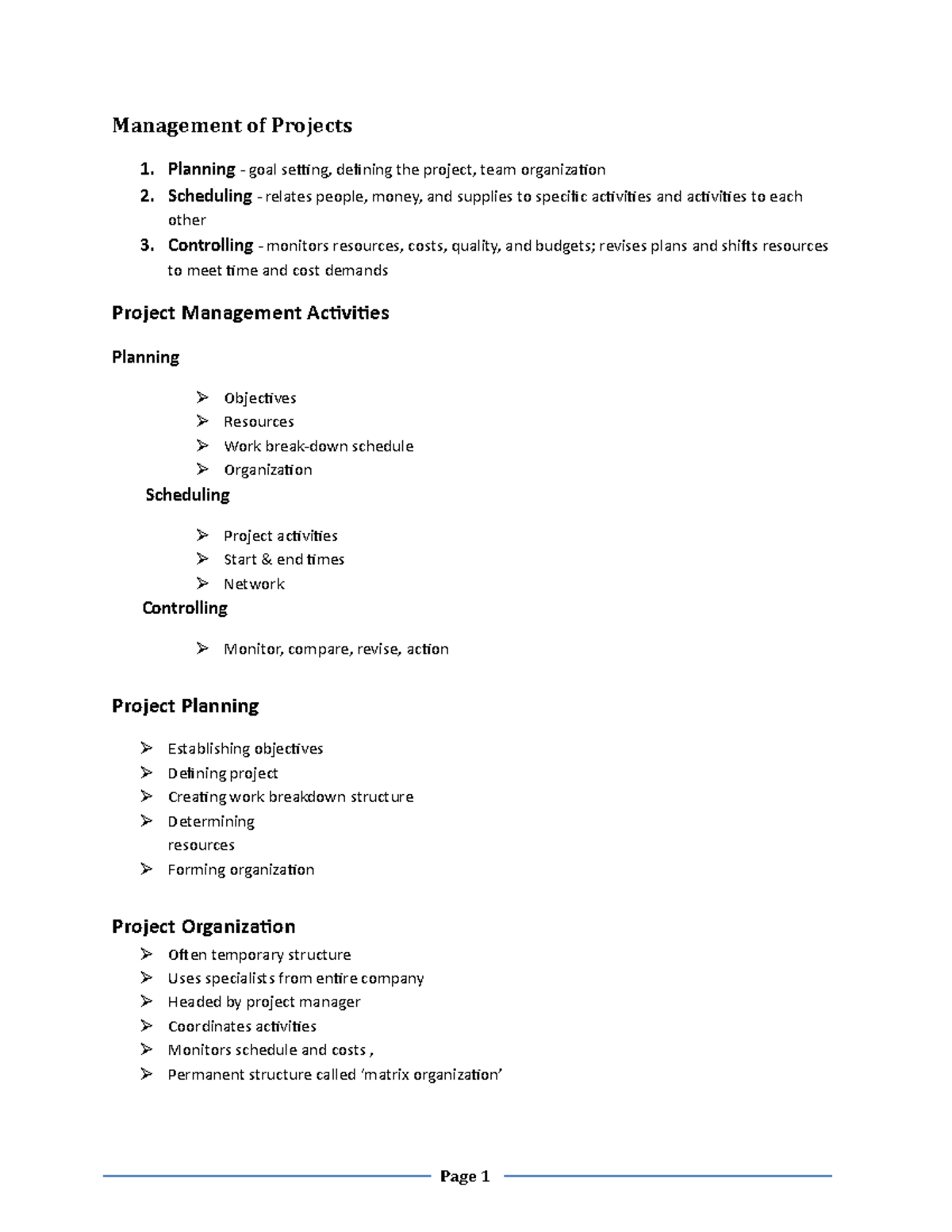 Management of Projects - Management of Projects ####### 1. Planning ...