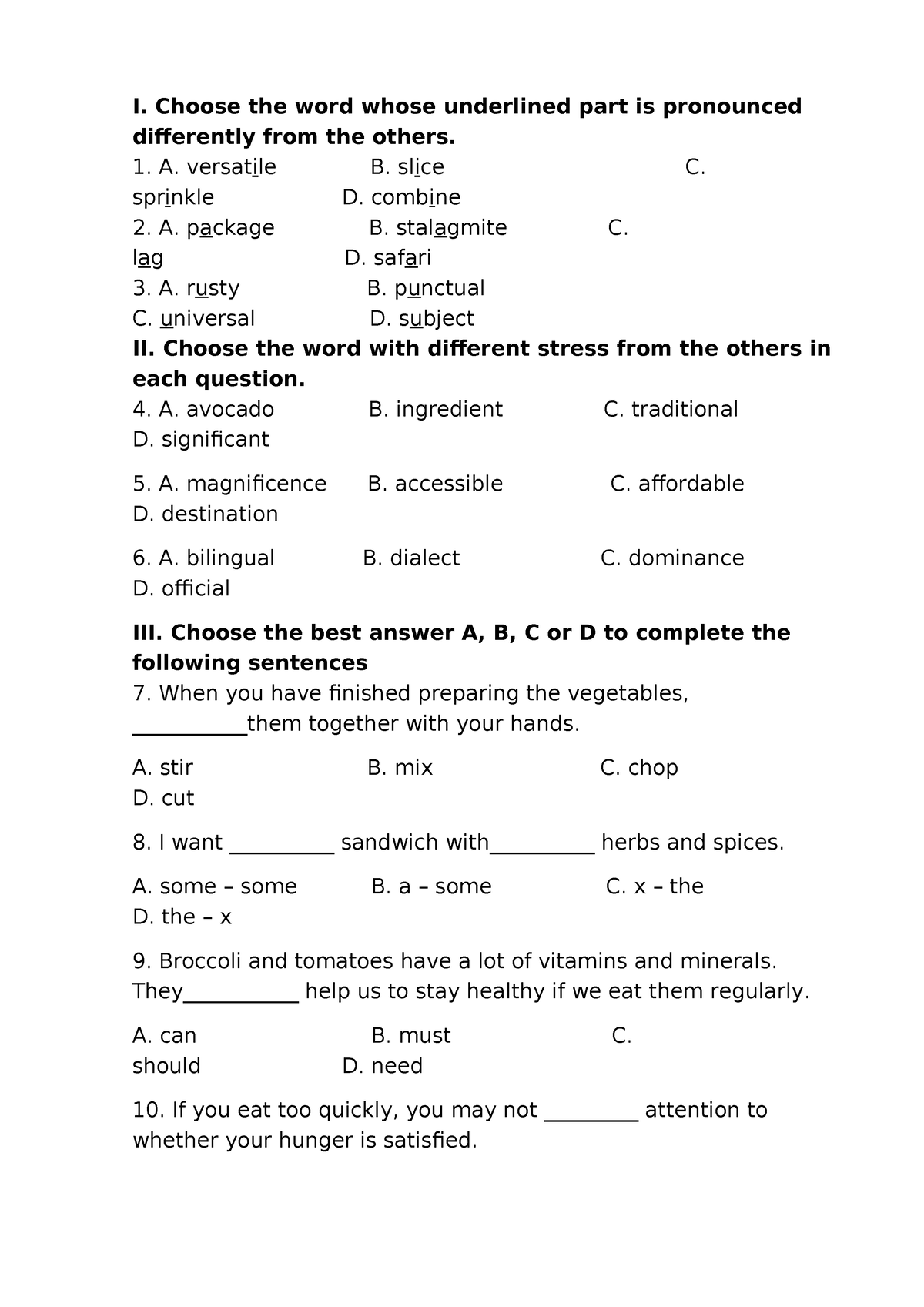 Đề 3 - I. Choose The Word Whose Underlined Part Is Pronounced ...