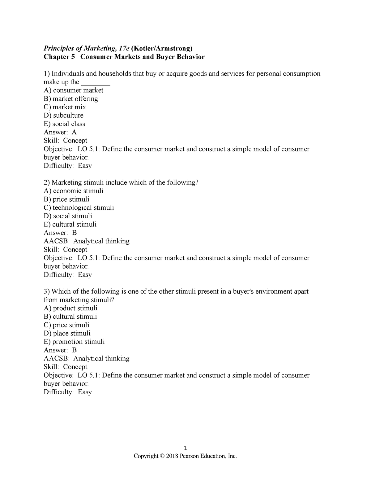 Chapter 5 Marketings Test Bank - Principles Of Marketing, 17e (Kotler ...