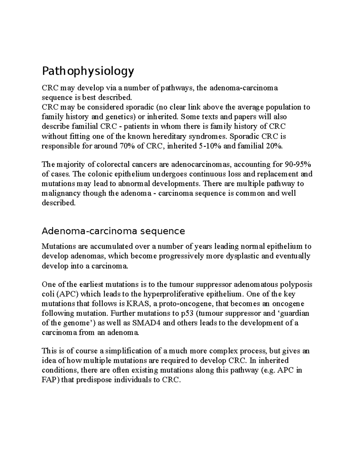 Pathophysiology of colorectal cancer - Pathophysiology CRC may develop ...